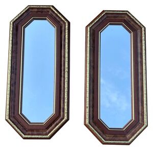 VTG Home Interiors Homco Octagonal Pair Wall Burwood Mirrors Gold Rope‎ Trim MCM